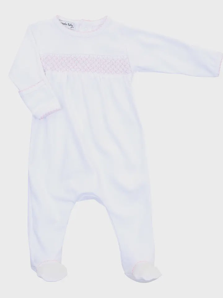 Essentials Pink Trim Smocked Footie