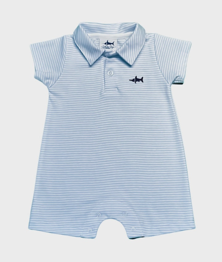 Sbc Signature Polo Romper Blue Stripe