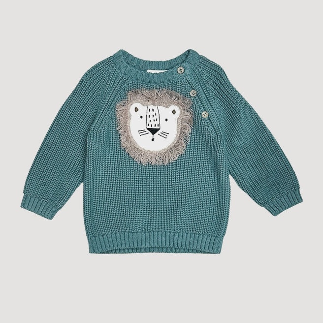 Lion Applique Baby Pullover Sweater Knit & Knit Pant (Organic Cotton)