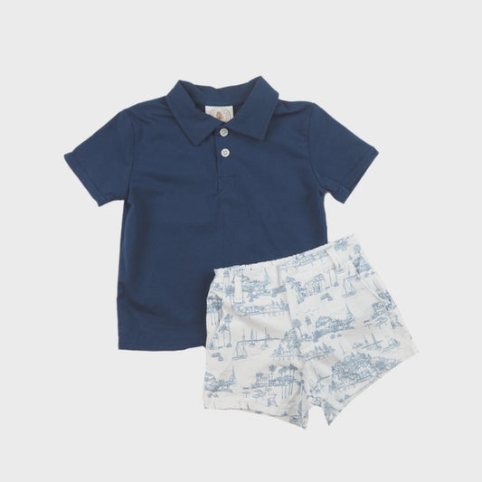 Beach Toile Polo Short Set