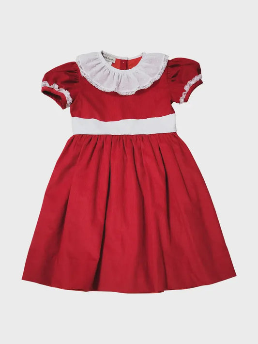 Red Corduroy Ruffle Dress