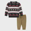 Boys Jacquard Holiday Sweater and Jogger Set Vintage Car and Tree