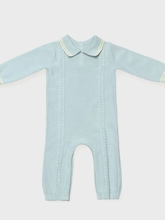 Milan Knit Collar & Cable Jumpsuit - Light Blue