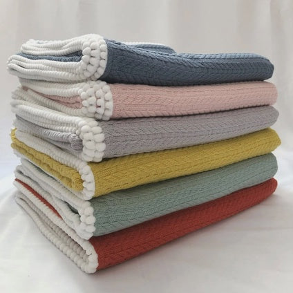 100% Organic Cotton Baby Pom PomPique Blanket-Multi Colours