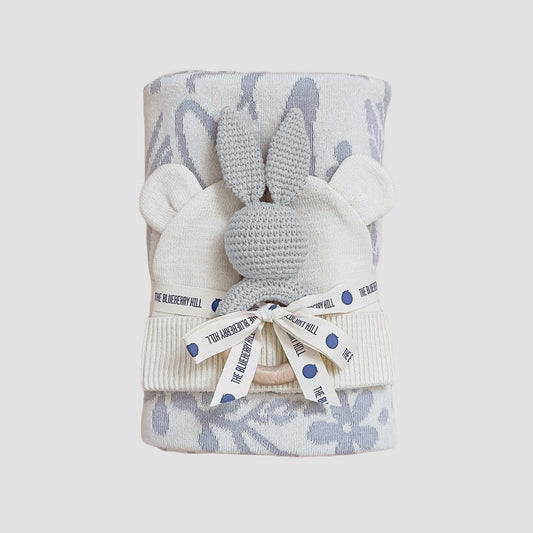 Bunny Baby Gift Set | Cotton Blanket, Rattle Teether, Hat