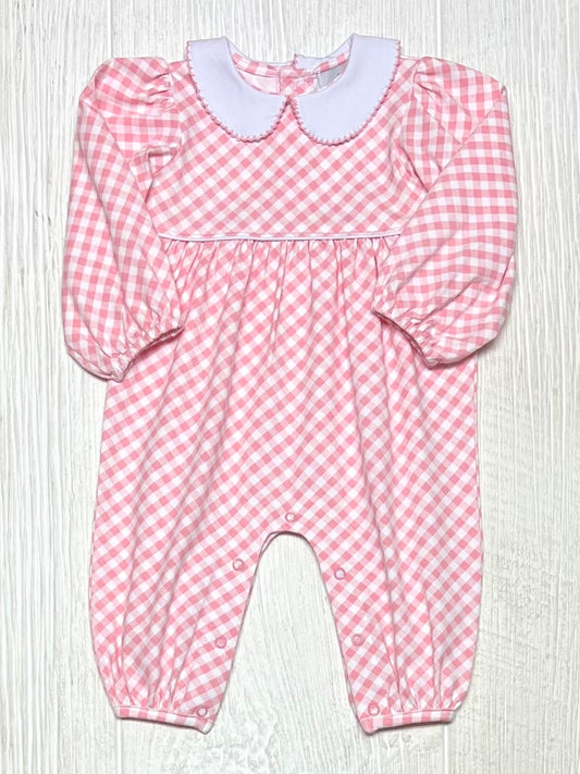 Pink Gingham Girl's Romper