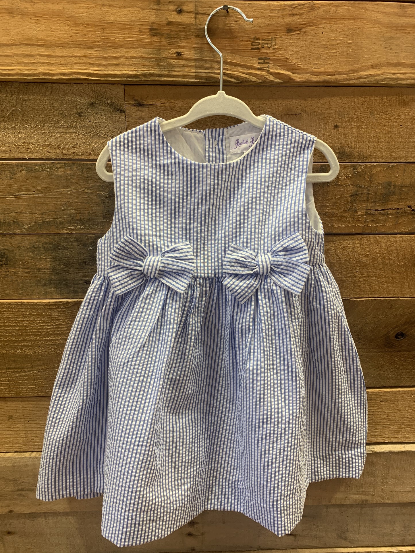 Bow Seersucker Dress Blue