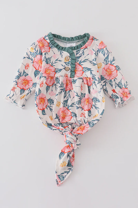 Green Floral Print Baby Gown