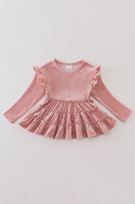 Pink ruffle velvet girl top