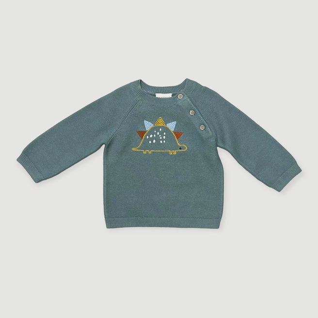 Dino Embroidered Baby Button Pullover Sweater & Knit Pant (Organic)