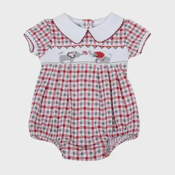 Elephant Football Crimson Smocked Girl Bubble