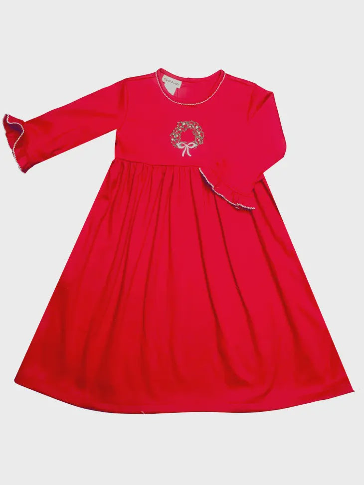 Christmas Wreath Red Knit Cotton Dress