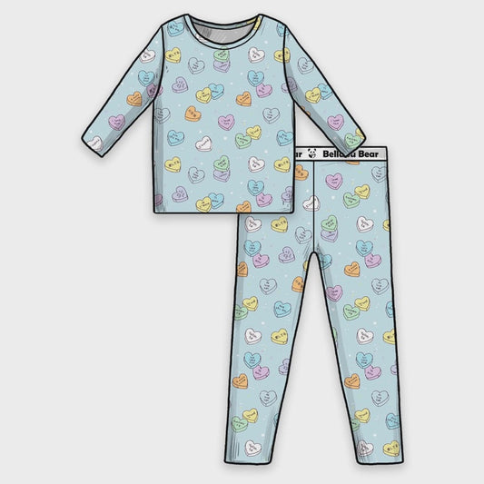 Candy Hearts Blue Bamboo Kids Pajamas