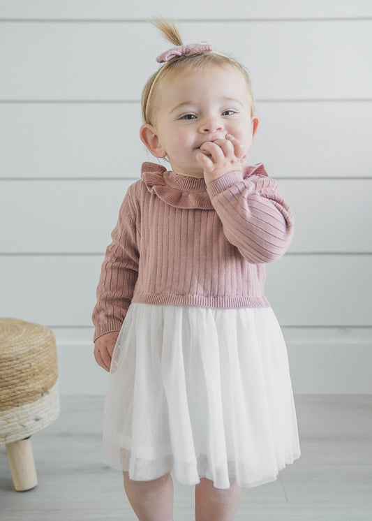 Sweater Knit Top & Tutu Dress  - Vintage Rose