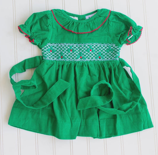 Girls Smocked Couduroy Dress Green