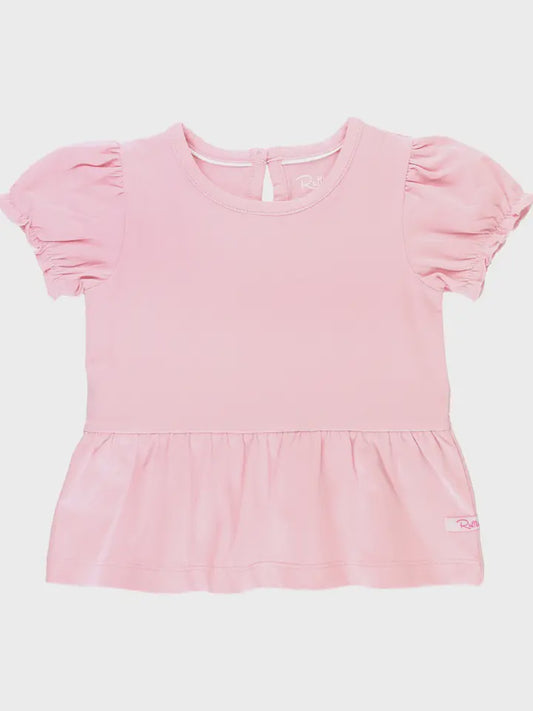 Pink Puff Sleeve Peplum Top