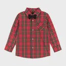 Red Plaid Flannel Button down with Bowtie