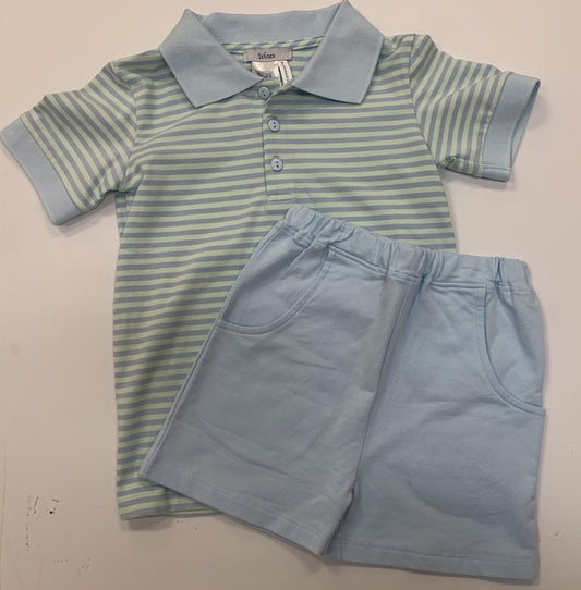 Blue/Mint Stripe Boys Short Set