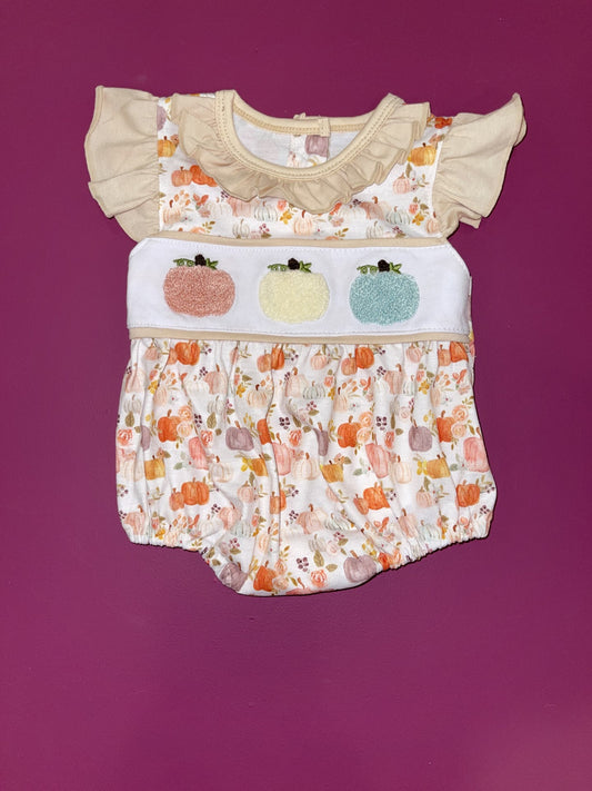 Pumpkin french knot bubble romper