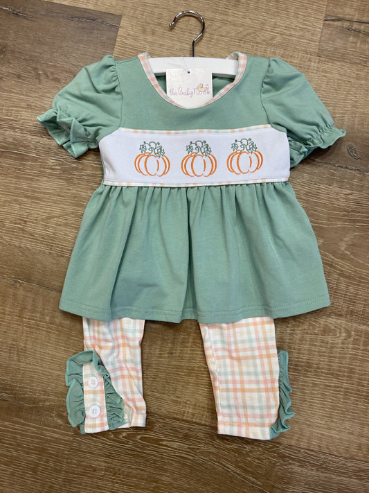 Green pumpkin embroidery girl set