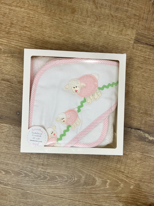 Pink Little Lamb Towel and Wash Cloth Set