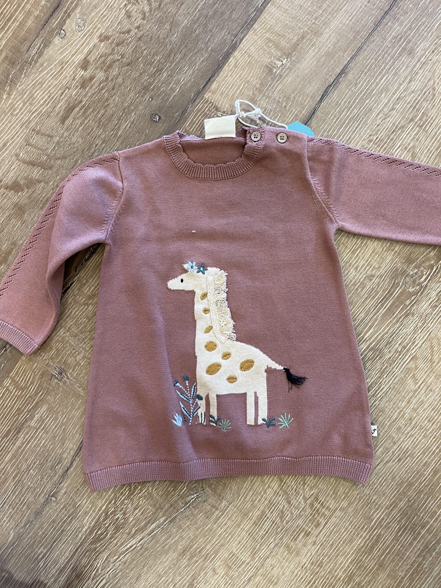 Giraffe Jacquard pointelle Baby Sweater Dress